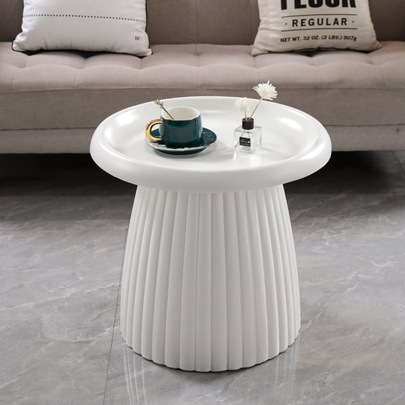White Magnesium Oxide Fluted Pedestal Side Table 19.69" Diameter Round Accent Table