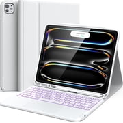 White Magnetic Detachable Backlit Keyboard Case for iPad Pro 13" M4 2024 / M5 2025, Dual Bluetooth, Trackpad & Pencil Holder