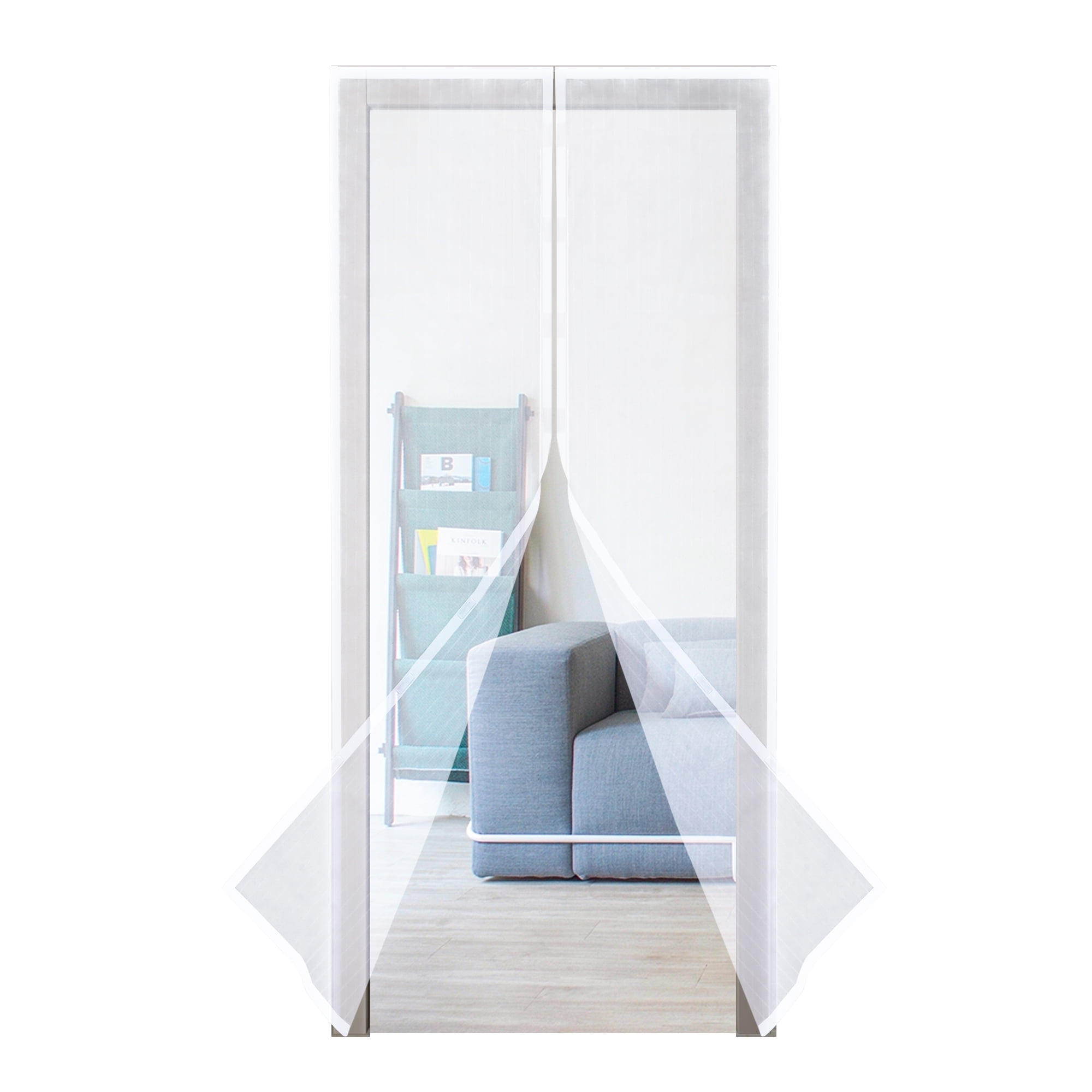 WYZworks Magnetic Hands-Free Mesh 83 x 39 inches - Heavy Duty Screen Door Curtain – Mosquito Net for Home Door, Hands Free Magnetic Seal from Top to Bottom - Fresh Air Inside, Bugs Out – White