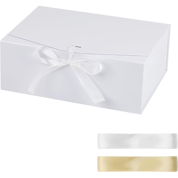 White Magnetic Gift Box 20 x 16 x 7.2 Inches with Lid and Ribbon