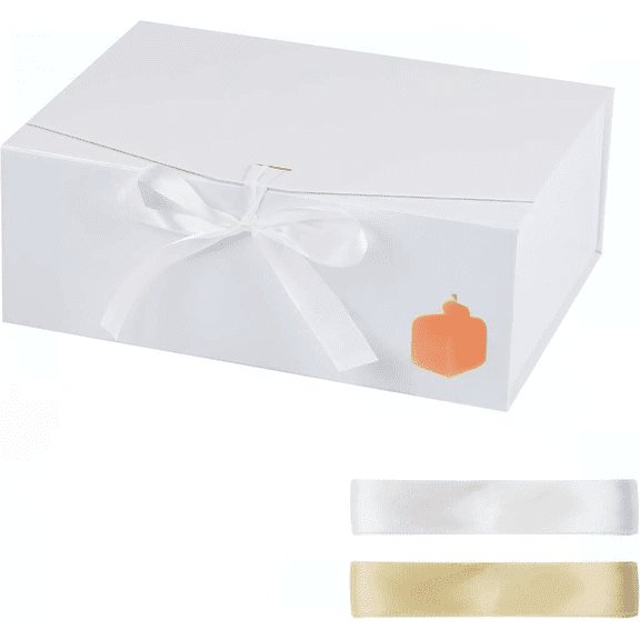 White Magnetic Gift Box with Lid, 20 x 16 x 7.2 Inches, Includes Ribbon and Card