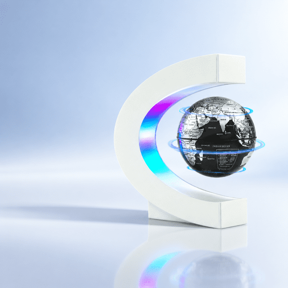 White Magnetic Levitating Floating World Globe with LED Light Desk Decor