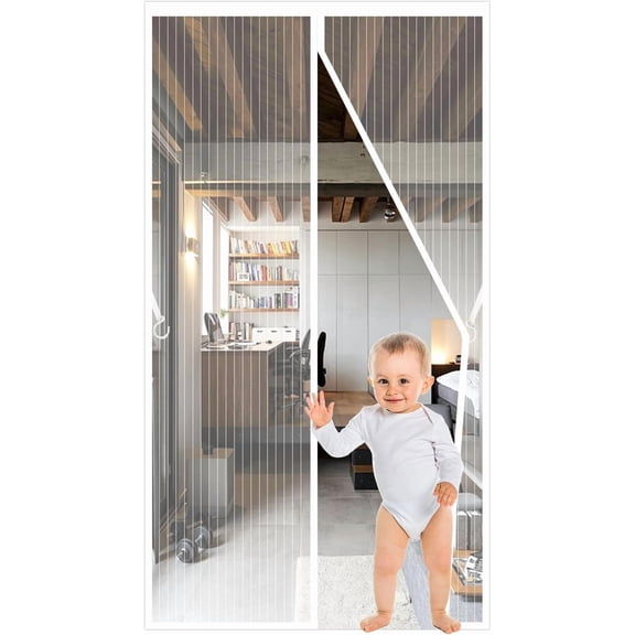 White Magnetic Screen Door Fits Door Size 32x80In, 34x82 in Screen Door Mesh with Magnetic Closure -Keeps Bugs Out Let Breeze in, Heavy Duty - Pet and Kid Friendly, Works with Patio, Sliding Door