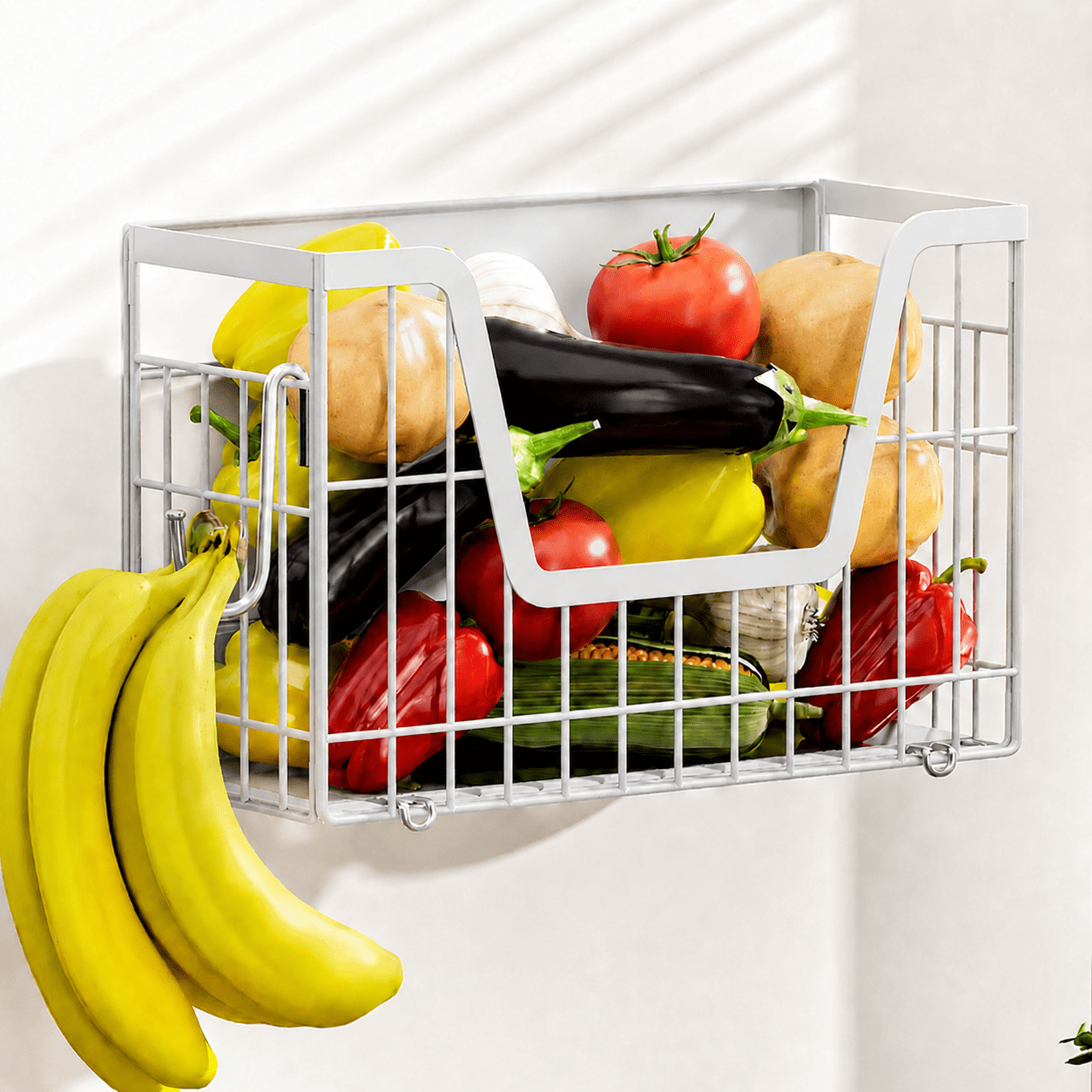 White Magnetic Shelf for Fridge, Fruit Potato and Onion Storage Bins, Magnetic Spice Rack Shelves for Side of Refrigerator, Fruit Basket Magnetic Fridge Shelf Kitchen Pantry Storage Organizer