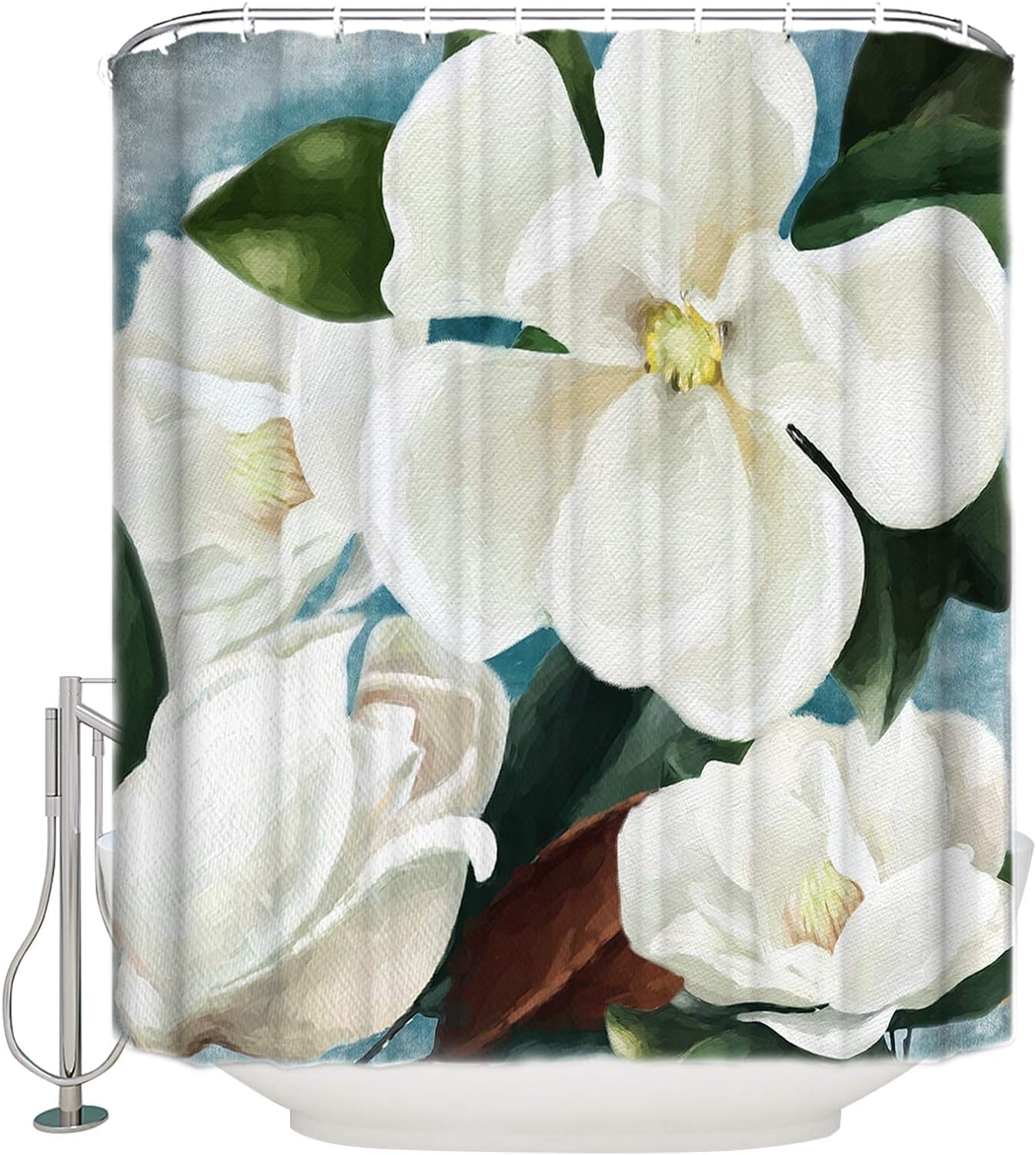White Magnolia Flower Shower Curtain Oil Painting Floral Shower