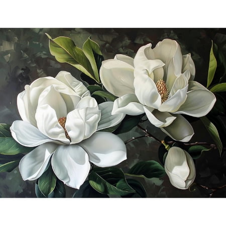 White Magnolia Flowers DIY 5D Diamond Art Painting by Number Kits for Adults Paint with Round Full Drill Diamond Gems Painting Art Craft for Home Wall Decor 11.8x15.8in(4)