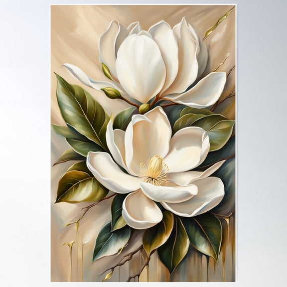 White Magnolia Flowers Poster Wall Art Modern Wall Decor For Living Room Bedroom