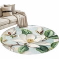 thumbnail image 1 of White Magnolia Flowers Round Area&nbsp;Rug 4ft Retro Floral Non-Slip&nbsp;Washable Circle Rugs Soft Felt Indoor Floor Mat for Bedroom Kitchen Living Room Bathroom, 1 of 9