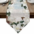 thumbnail image 1 of White Magnolia Table Runner Linen Burlap Table Runner 120 Inches Long Spring Floral Blossom Flowers Plants Light Blue Dresser Scarves for Kitchen Island Coffee Dining Room Party Decor 13"x120", 1 of 8