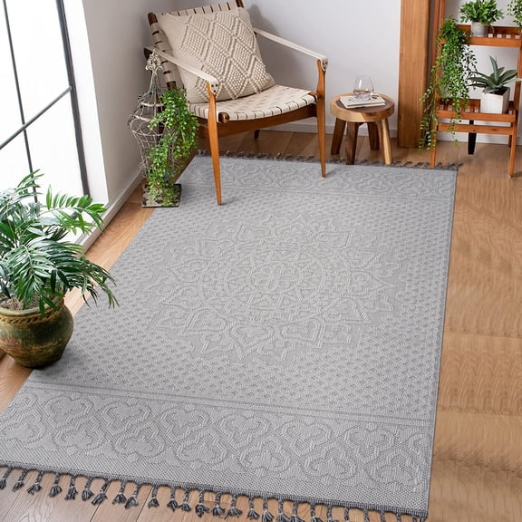 White Main Color, Loop Pile | Fits in Entryway, Under Furniture | Safe for High - Traffic Areas Rug
