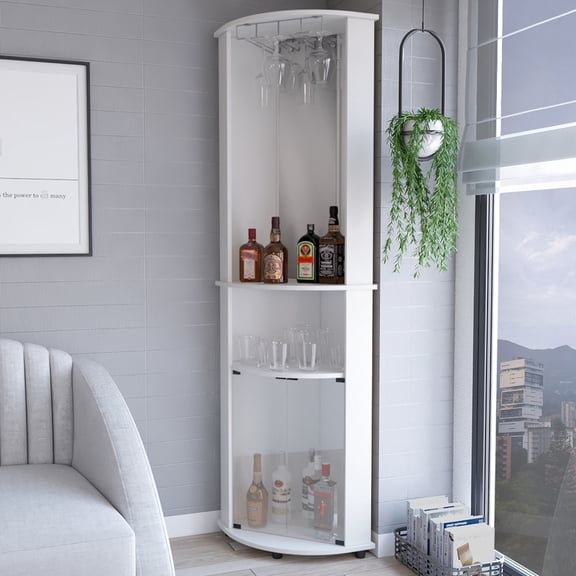 White Main Color | Vertical Corner Bar Cabinet for Living Room in Small Spaces | Modern Style for Stylish Storage