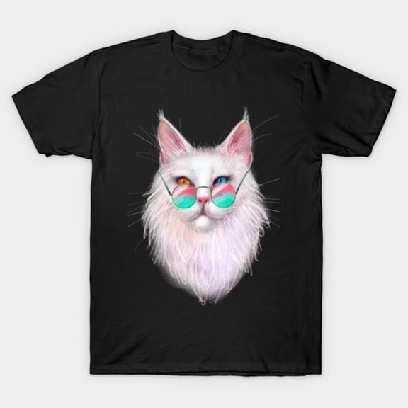 White Maine Coon Cat with Heterochromia Different Colored Eyes Art T-Shirt