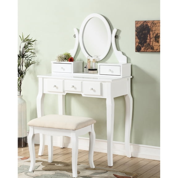 White Makeup Vanity Table Set | Adjustable Mirrors for Various Makeup Needs, Bedroom Addition | Lined Drawers for Tidy Storage | Resolves Issue of Limited Makeup Space