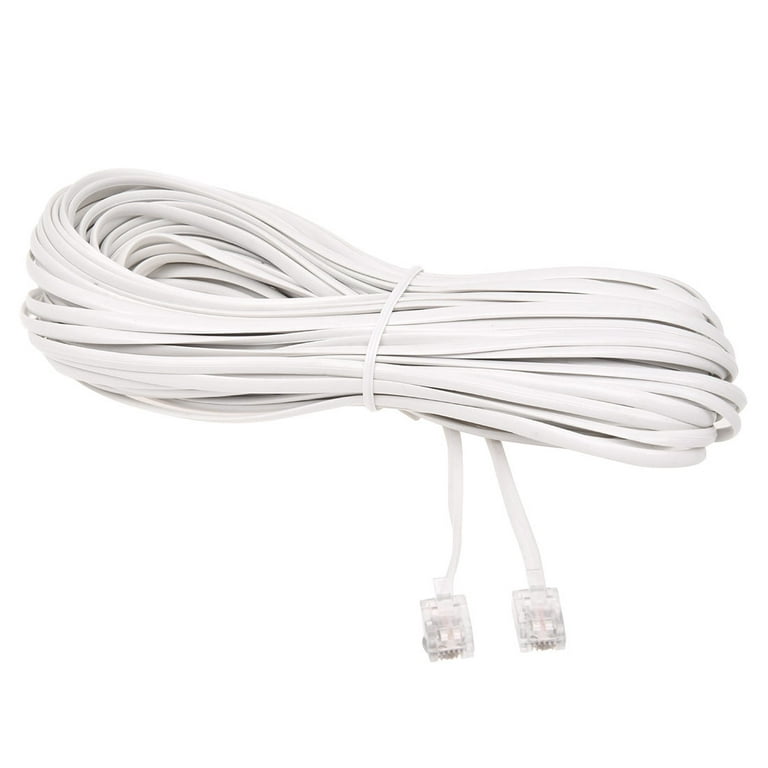 White Male 6P2C RJ11 Plug Telephone Fax Modem Line Cable, 14M for