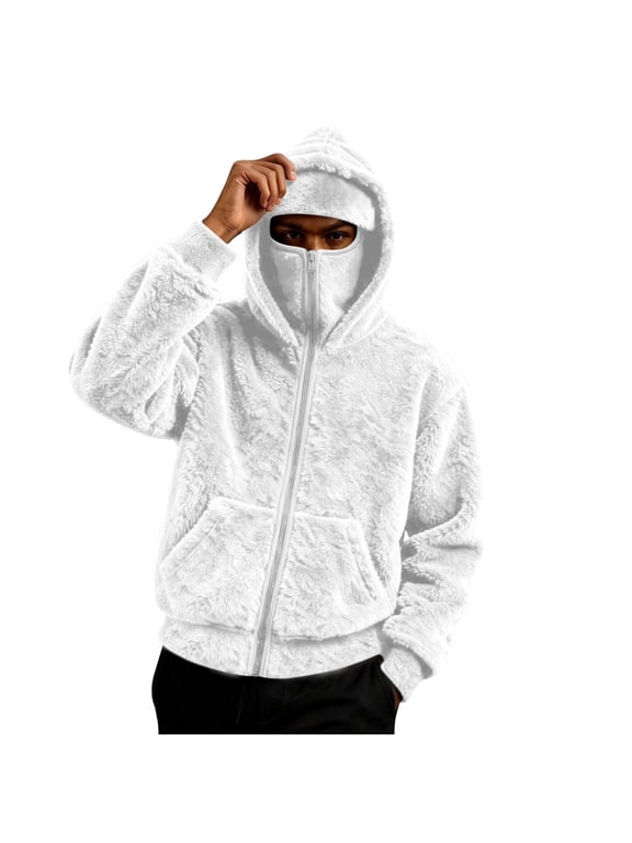 White Man Thermal Fuzzy Plain Jackets Hoods Outfits Sweatshirt for Mens Long Sleeve Brunch Winter Fall Zip Up 2026 L