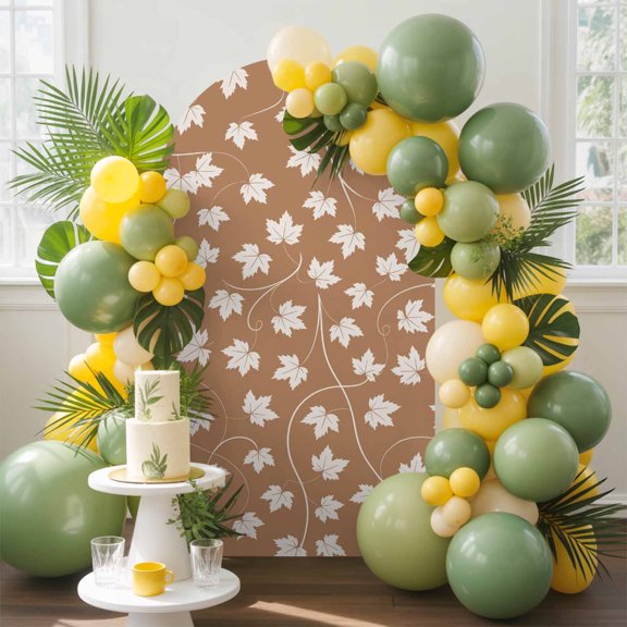 White Maple Leaf Arch Backdrop Cover, 4FT, Fall Leaves Brown Background Autumn Spandex Arch Covers Double-Sided Backdrop for Wedding Birthday Party Photo Background Decoration