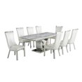 thumbnail image 1 of White Marble 9pc Dining Set with Silver Stainless Steel and 8 Chairs, 1 of 4