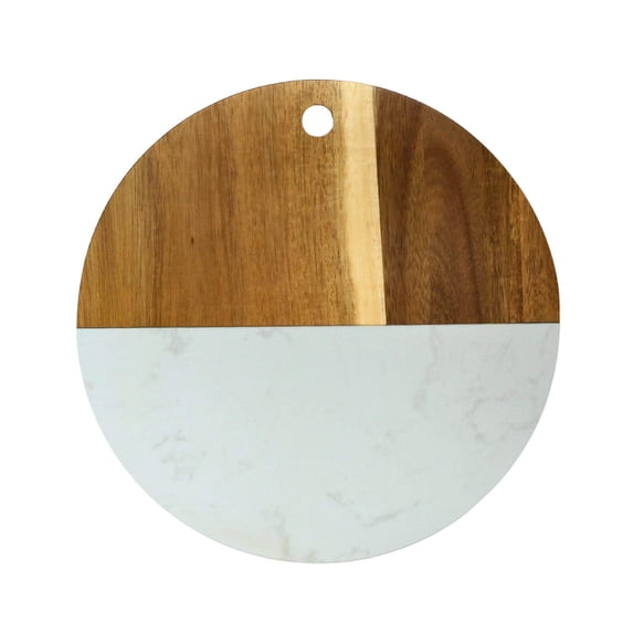 White Marble/Acacia Wood Round Board, 12"