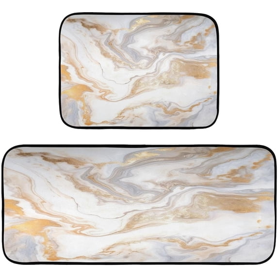 White Marble Anti Fatigue Mats for Kitchen Floor,Set of 2 Non Skid Washable Waterproof Anti Kitchen Floor Mats for Kitchen Office Laundry Room Bathroom (19"x27"+19"x47") Home Decor