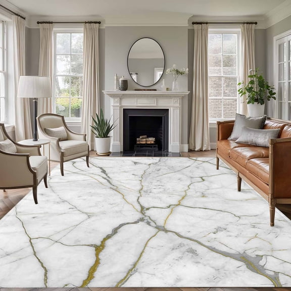 White Marble Area Rug 6x9 Washable Rug Non Slip Modern Abstract Art Ink Painting Large Area Rug Soft Stainresistant Indoor Floor Carpet for Living Room Bedroom Home Office Dining Room Nursery