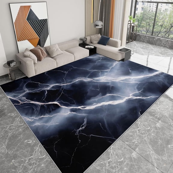 White Marble Area Rugs, Abstract White Texture Marble Carpet, Washable Non Slip Low Pile Soft Rug for Living Room Bedroom Entryway Decor Mat 4x5ft
