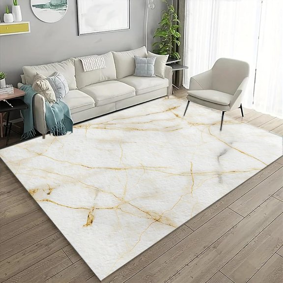 White Marble Area Rugs, Modern Stone Carpet, Washable Non Slip Low Pile Soft Rug for Living Room Bedroom Apartment Dining Room Home Decor Mat 5x8ft