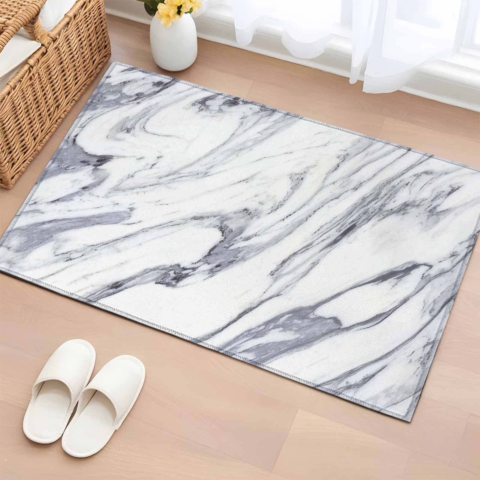 White Marble Bathroom Rug Washable 2x3 Entryway Rug Non Slip Grey ...