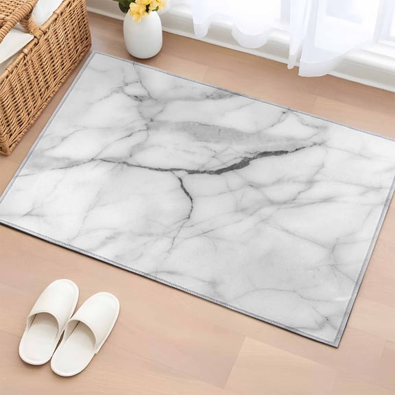 White Marble Bathroom Rug Washable 2x3 Entryway Rug Non Slip Modern Geometric Abstract Minimalist Crack Front Door Mat Low Pile Indoor Doormat Throw Floor Carpet for Kitchen Bedroom Entrance