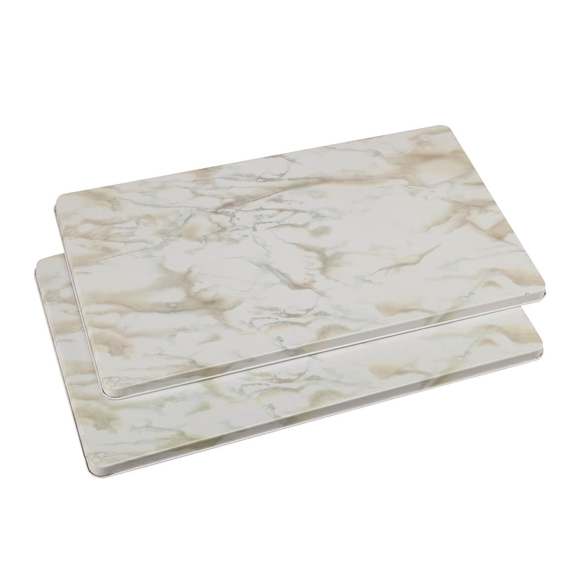 White Marble Burner Covers, Made of Durable Enameled Metal, Easy Cleaning, Kitchen Décor - Set of 2, Each Measures 20" Long x 11 1/2" Wide x 5/8" High