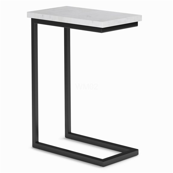 White Marble C-Shaped End Table with Metal Frame, Industrial Side Table for Living Room and Bedroom
