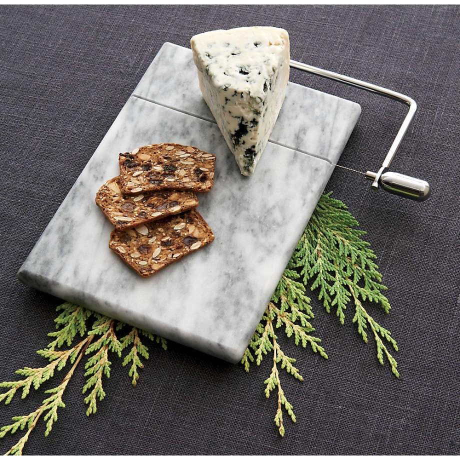 White Marble Cheese Board with Stainless Steel Slicer Unique Grey