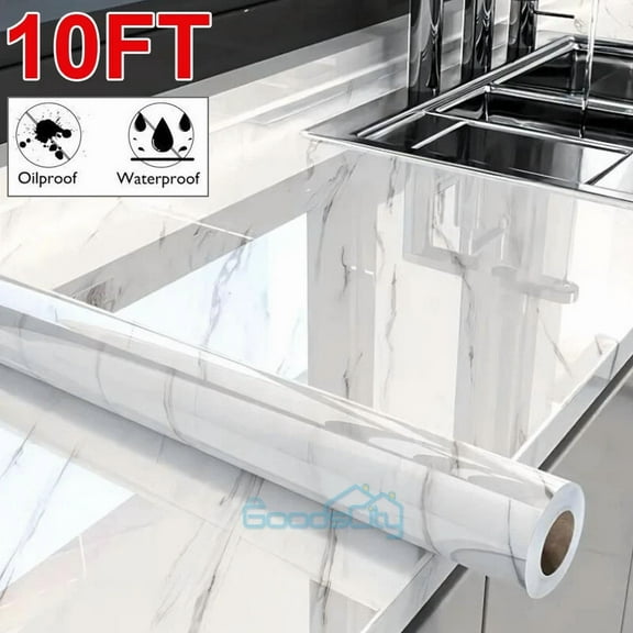 White Marble Contact Paper Self Adhesive Peel Stick Wallpaper Kitchen Countertop