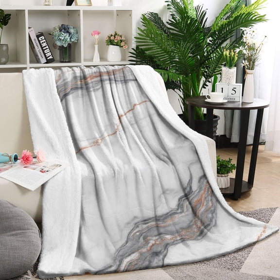 White Marble Copper Line Pattern Blanket,Comfortable Soft Flannel Throw Blanket,All Season,Warm Lightweight Blankets for Sofa Bed Couch Living Room Chair,60"x80"