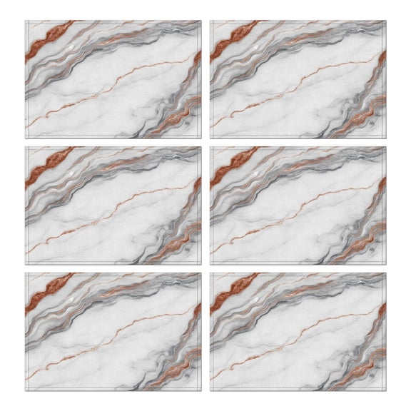 White Marble Copper Line Pattern Summer Placemats Table Placemats Set Of 6-Linen Kitchen Washable Placemats Table Mats 11.8"x17.7" Non-Slip Heat Resistant