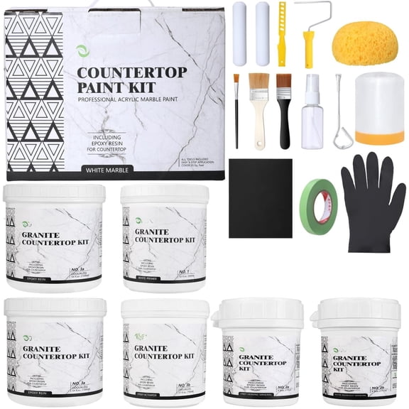 White Marble Countertop Kit(Including Epoxy ), -IN-ONE Set, Cover Up to 35 SQ. FT., For Marble, Granite, Formica, Laminate, Ceramic Tile .