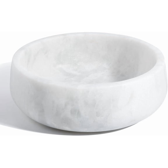 White Marble Dog Bowls, Non-Slip Food Water Bowl Small, Heavy Duty Pet for Cats and Medium Dogs, Weighted African Natural Marble, Holds 4 Cups(5lbs)