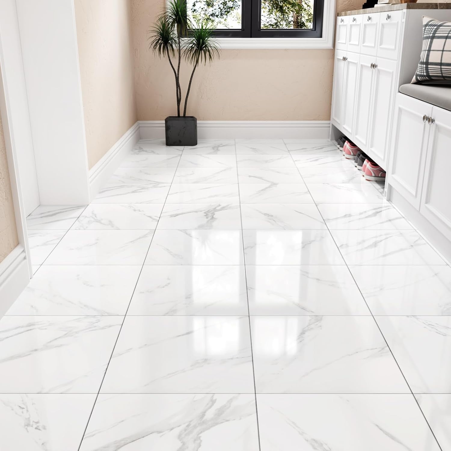 White Marble Floor Tile Peel and Stick Bathroom Flooring Self Adhesive  18PCS Vinyl Floor Tiles Waterproof Flooring Sticky Tiles for Kitchen  Bedroom Dinning Room Laminate Sheets 12''x12'' - Walmart.com, image size:1500x1500
