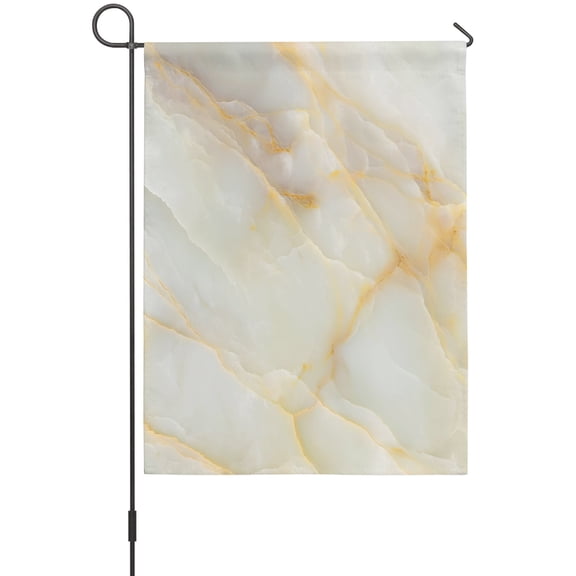White Marble Garden Flags For Outdoor, Gold Gradient Abstract Stone Cracks Texture Small Double Side Yard Flags Weather Proof Garden Decor for Lawn Outside Holiday 12 x 18 Inches