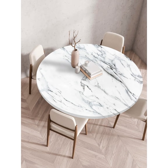 White Marble Gold Fitted Round Tablecloth Black Marble Table Covers Elastic Edge Classical Pattern Table Clothe for Dining Table