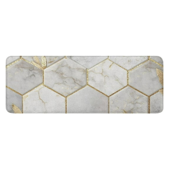 White Marble Gold Leaf Hexagon Pattern Kitchen Rug Mat,Kitchen Runner Rugs Non Skid Washable,Decorative Kitchen Floor Mats for Kitchen,Sink,Laundry,17"x47.2"