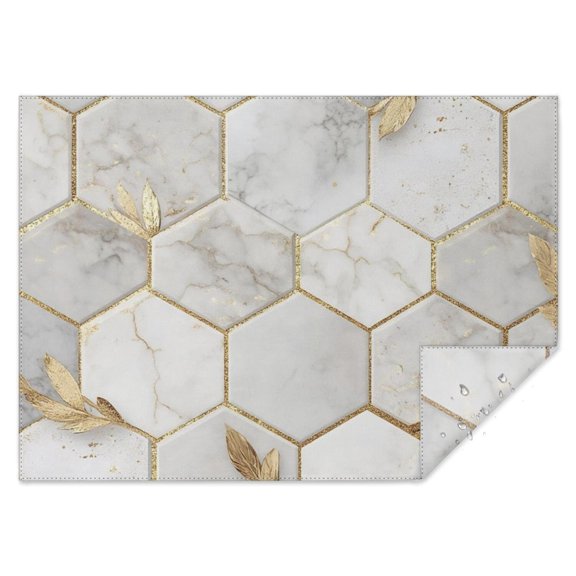 White Marble Gold Leaf Hexagon Pattern Rectangle Tablecloth 60"x84",Waterproof Polyester Rectangle Table Cloth, Wipeable Spillproof Polyester Tablecloth for Dining, Camping, Indoor and Outdoor