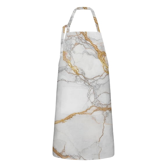 White Marble Gold Line Pattern Apron-Garden Aprons for Women with Pockets-Cotton Linen Waterproof Kitchen Cooking Gardening Aprons Adjustable for Kitchen,Cooking,BBQ and Salon 33x27 Inch