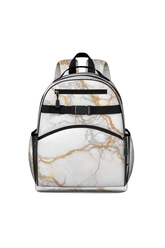 White Marble Gold Line Pattern Backpack for School,Cute School Bag,Schoolbag with Adjustable Shoulder Straps & Padded Back,15.25"x11.5"x5.25"
