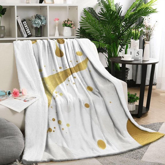 White Marble Gold Spot Pattern Blanket,Comfortable Soft Flannel Throw Blanket,All Season,Warm Lightweight Blankets for Sofa Bed Couch Living Room Chair,50"x60"
