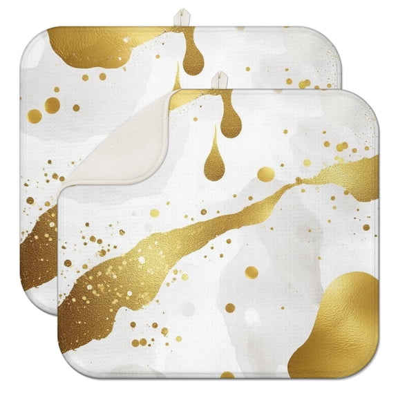 White Marble Gold Spot Pattern Dish Drying Mat for Kitchen 1 Pack, Ultra Absorbent Microfiber Dishes Drainer Mats,16"x18"