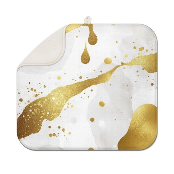 White Marble Gold Spot Pattern Dish Drying Mat for Kitchen 1 Pack, Ultra Absorbent Microfiber Dishes Drainer Mats,16"x18"