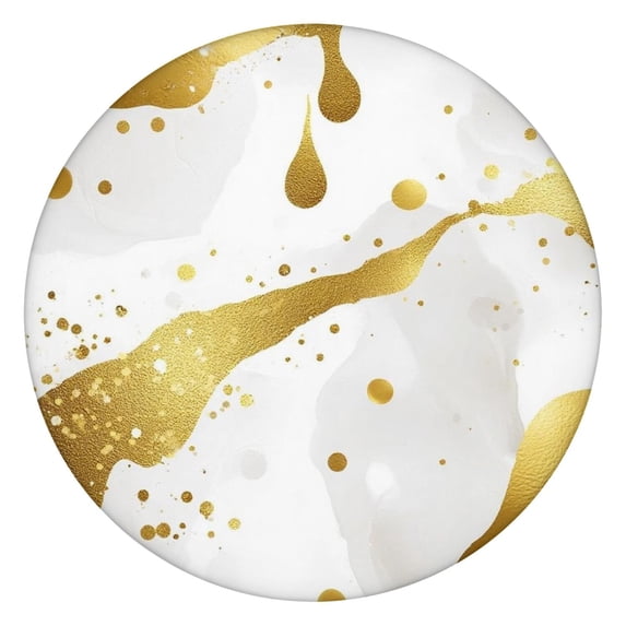White Marble Gold Spot Pattern Round Fitted Tablecloth with Elastic Edge,Dining Table Cover Waterproof,Outdoor Round Tablecloth for Camping,Dining,Indoor and Outdoor