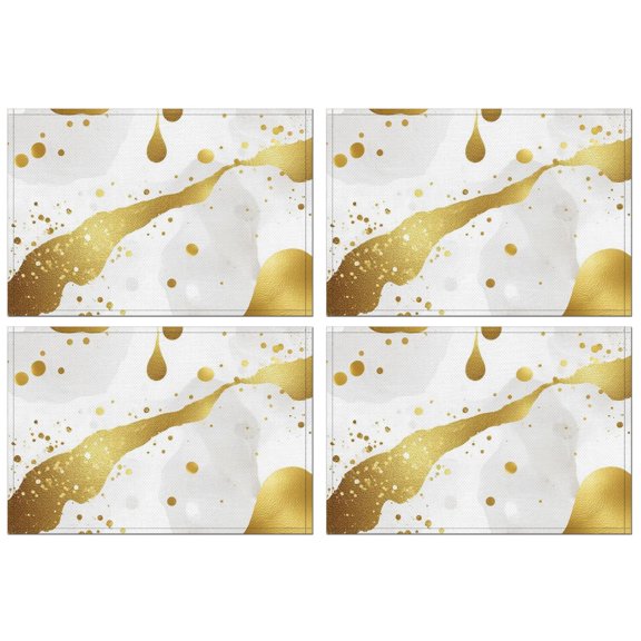 White Marble Gold Spot Pattern Summer Placemats Table Placemats Set Of 4-Linen Kitchen Washable Placemats Table Mats 11.8"x17.7" Non-Slip Heat Resistant