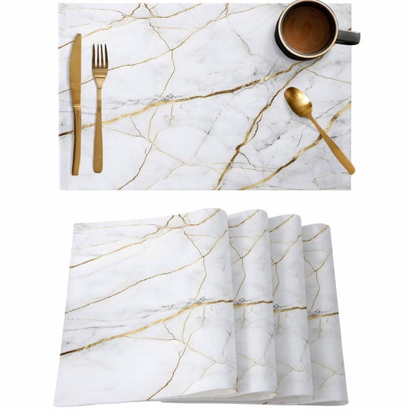 White Marble Gold Stripe Placemats Set of 4,Wipeable Washable Table Mats for Dining Tables,Modern Minimalist Style Place Mats for Kitchen Event Party Tabletop Decor