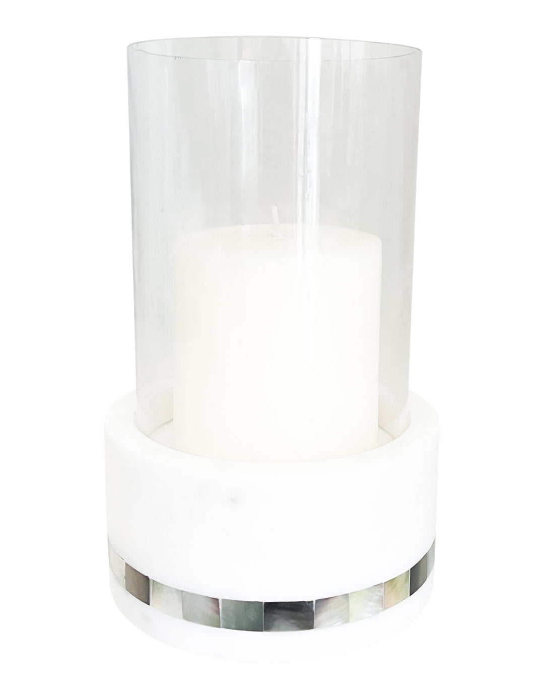 White Marble and Pearl Glass Hurricane Candle Holder